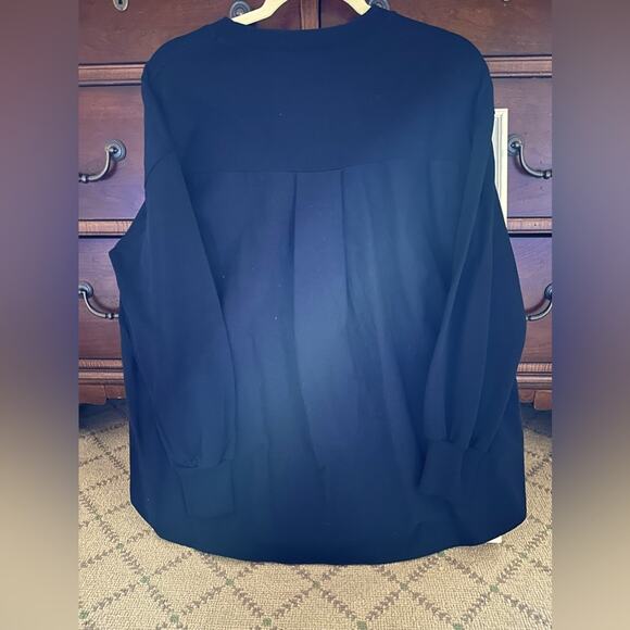 Zara black long sleeve sweatshirt w shirt back and high low hem, white text ~ S - Picture 2 of 11